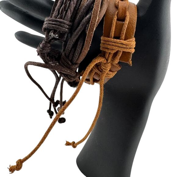 Untamed Cuffs: Trio of Rebel Leather Bands - Picture 2 of 3